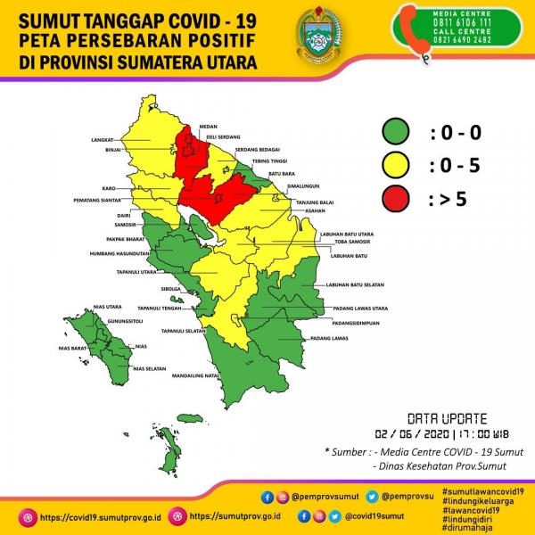 Peta Persebaran Positif di Provinsi Sumatera Utara 2 Juni 2020